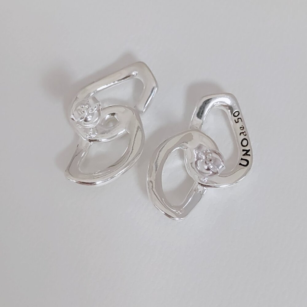 Uno de 50 INSEPARABLES EARRINGS, with 2 organic interlocked links Silver Plated - Picture 4 of 8